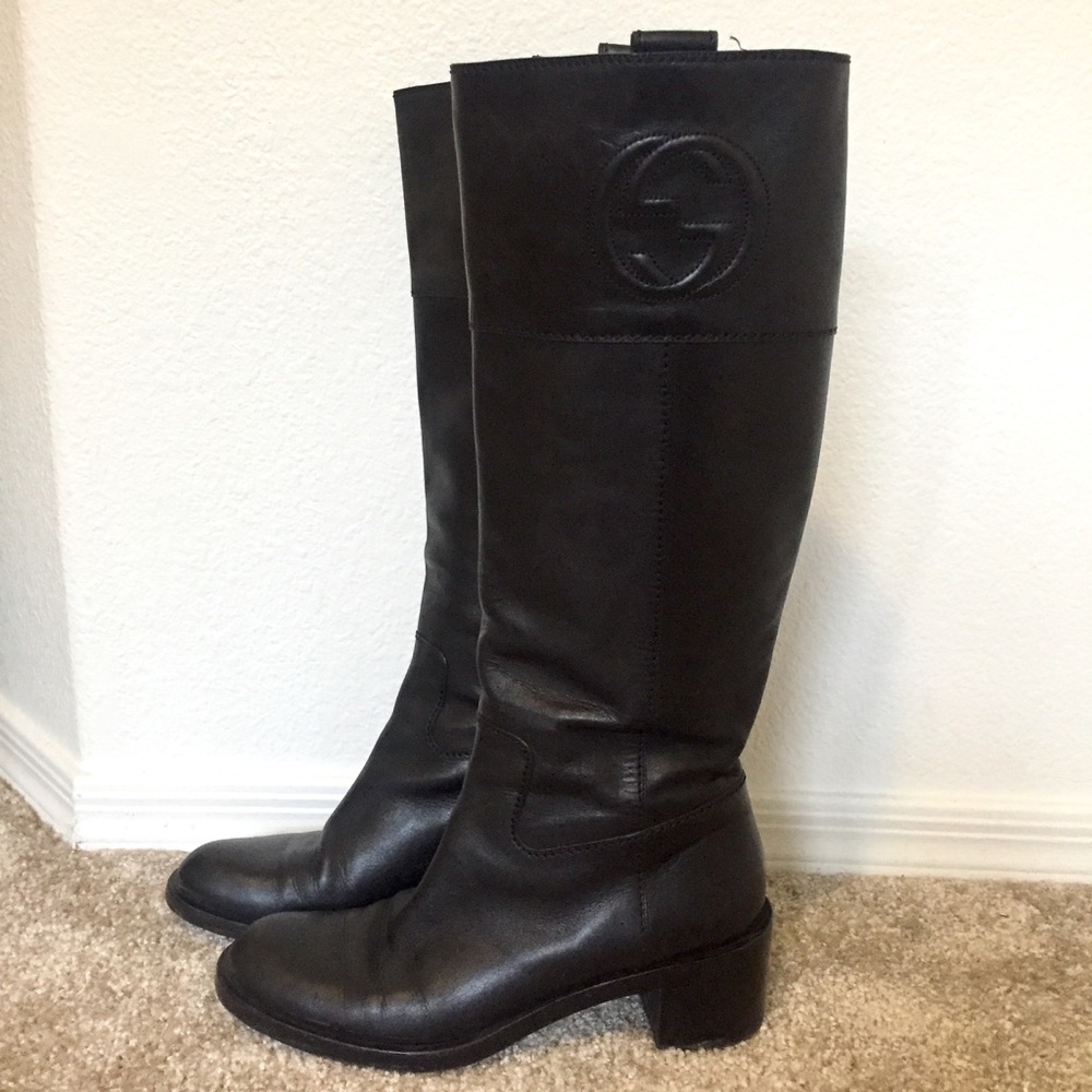 Gucci Soho Black Leather Riding Boots - Size 40